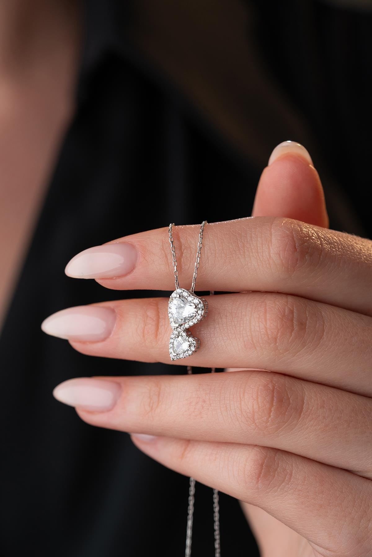 Double Heart Necklace 925 Sterling Silver | Zircon Romantic Gift for Her
