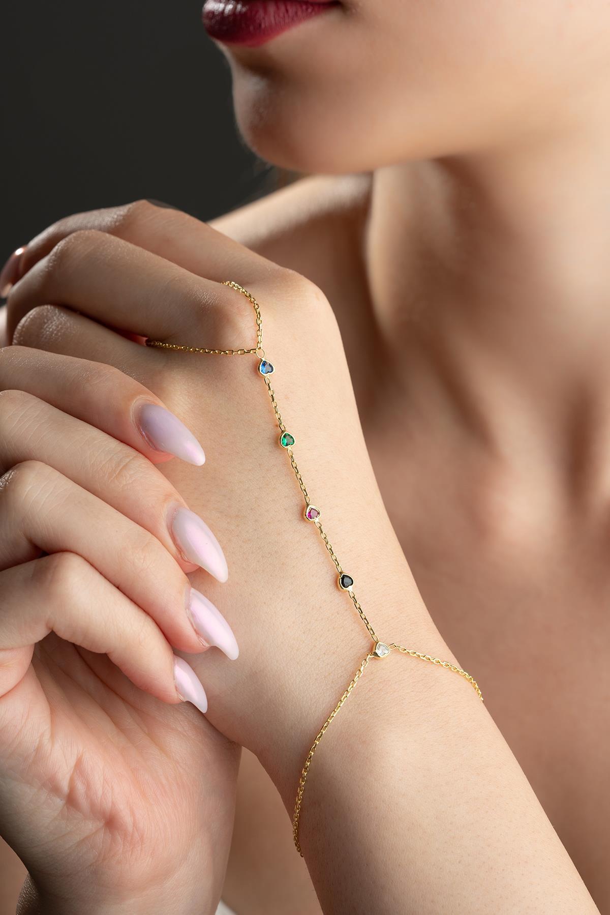 Gold plated Heart Shahmaran Bracelet | Sterling Silver Zircon Hand Chain