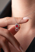 Red Double Heart Necklace 925 Sterling Silver Romantic Gift for Her