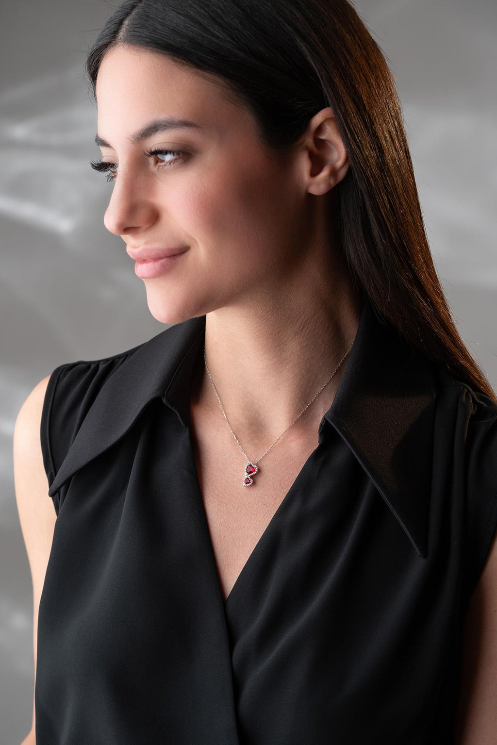 Red Double Heart Necklace 925 Sterling Silver Romantic Gift for Her