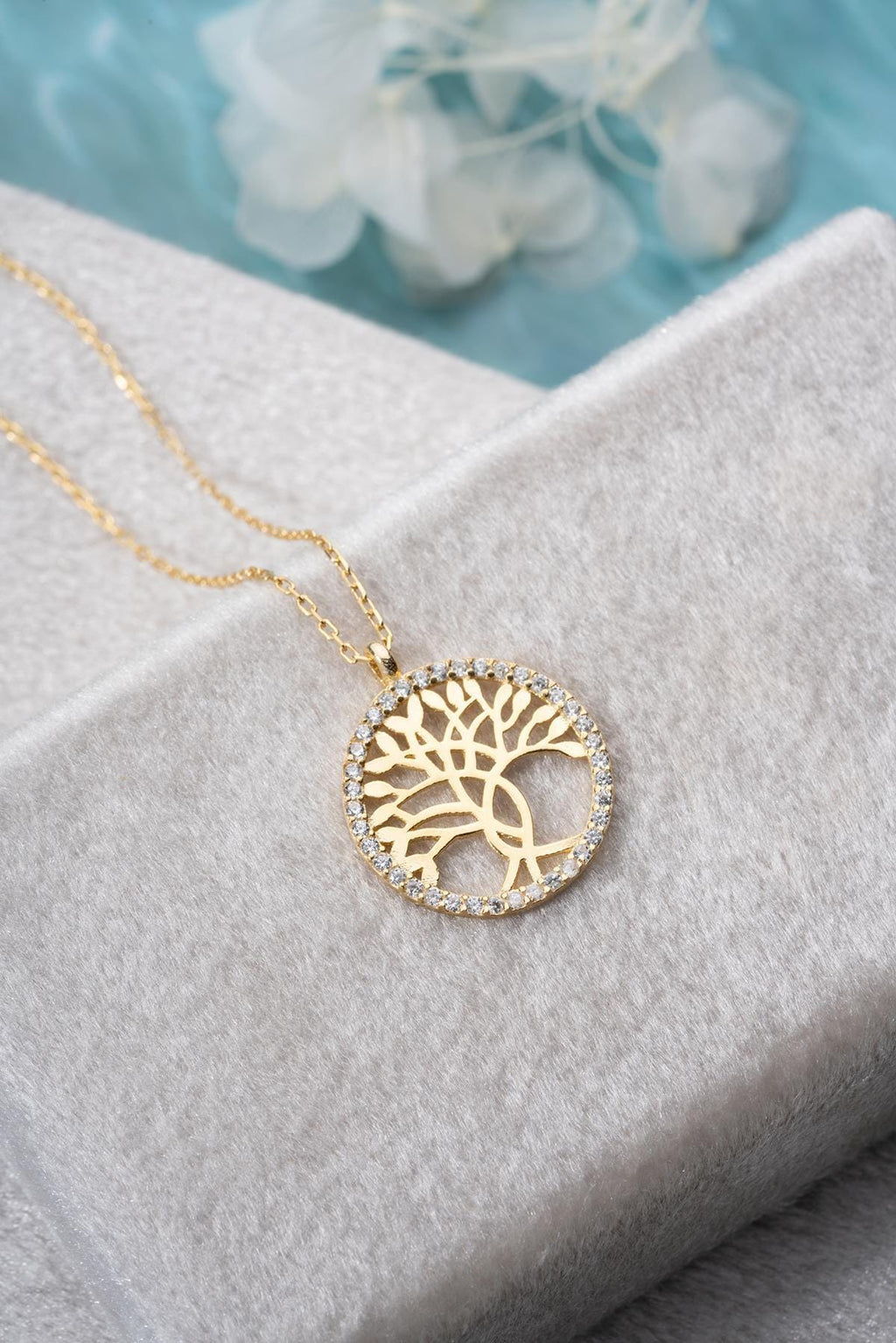 925 Sterling Silver 14K Gold Plated Tree of Life Necklace