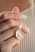 925 Sterling Silver Moon Star Necklace | Rhodium Crescent Pendant | Celestial Gift for Her