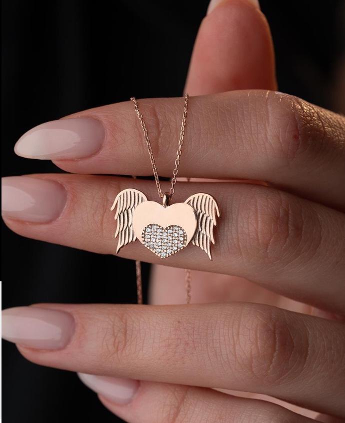 925 Sterling Silver Rose Gold Flying Heart Necklace | Zircon Romantic Gift for Her