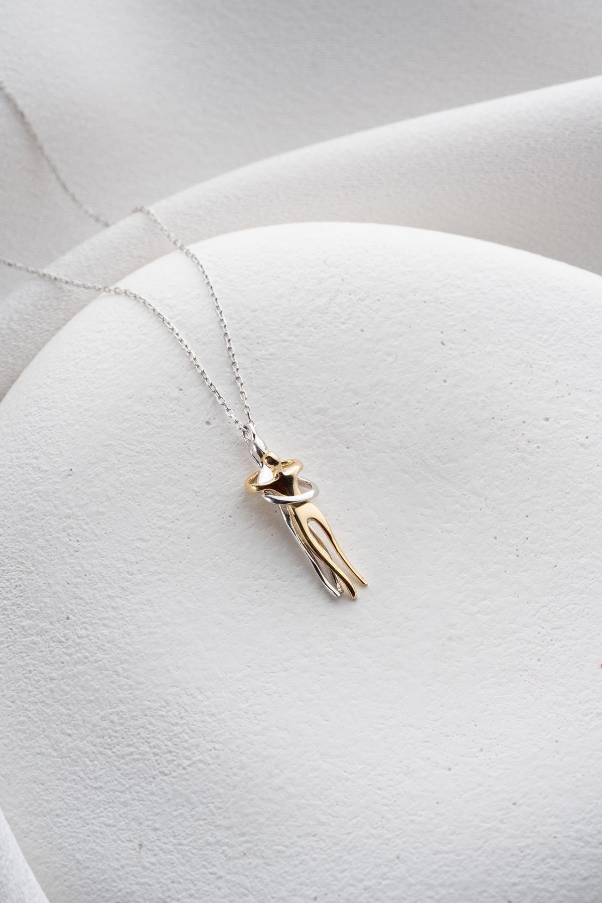 925 Sterling Silver Hug Necklace | Romantic Couple Pendant | Anniversary Gift