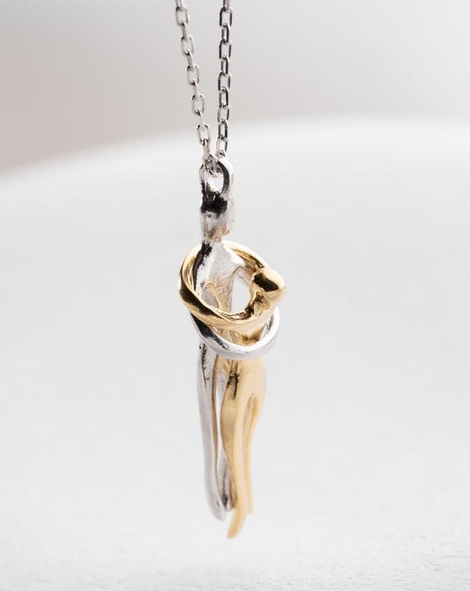 925 Sterling Silver Hug Necklace | Romantic Couple Pendant | Anniversary Gift