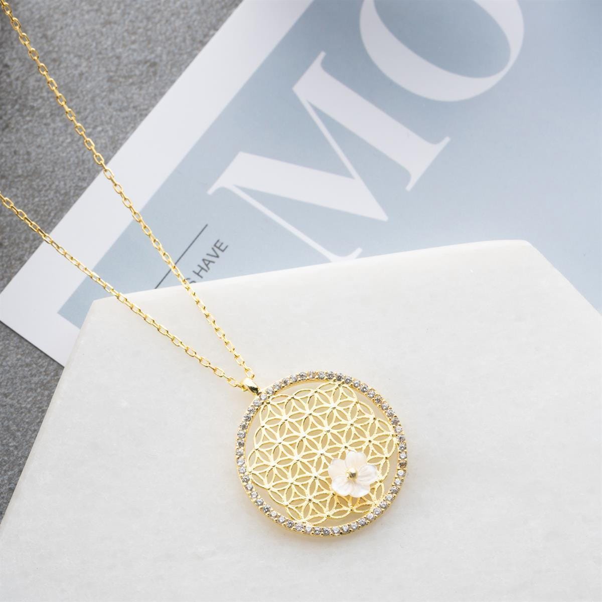 Magnolia Flower Necklace | 14K Gold Plated 925 Silver | Zircon Life Bloom Pendant