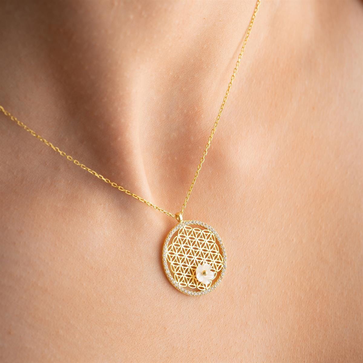 Magnolia Flower Necklace | 14K Gold Plated 925 Silver | Zircon Life Bloom Pendant