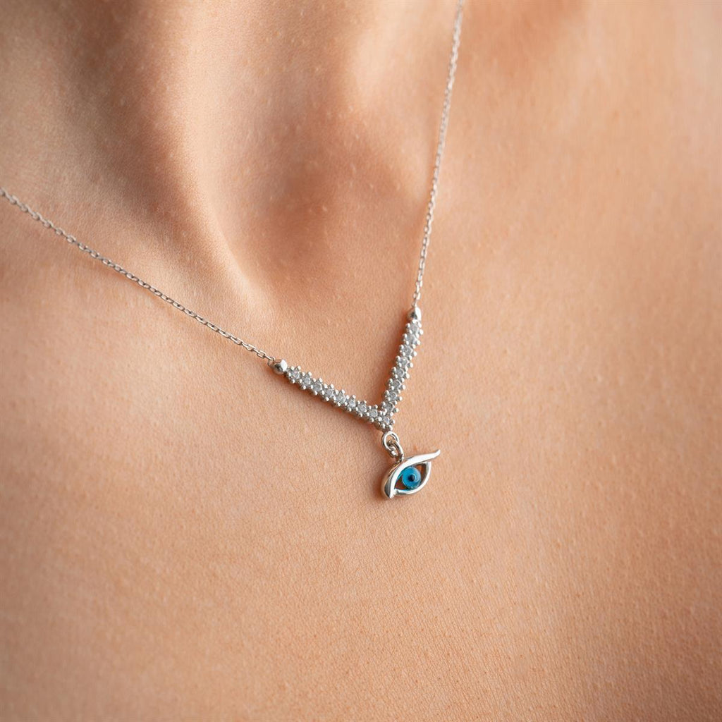 V Evil Eye Necklace | 925 Sterling Silver | Zircon Protection Pendant