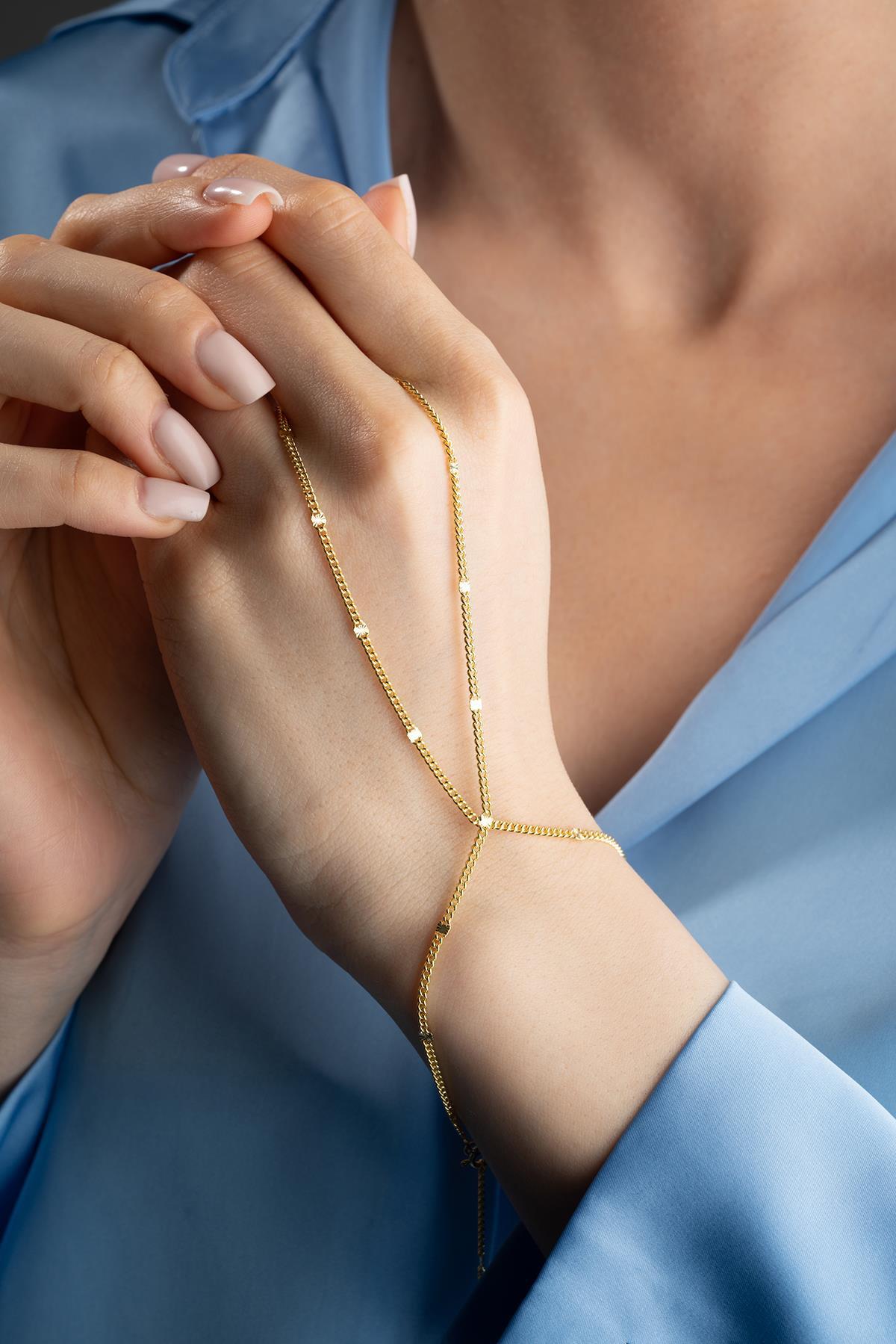 Gold Plated Hand Chain Bracelet | Sterling Silver Cuban Link Slave Bracelet
