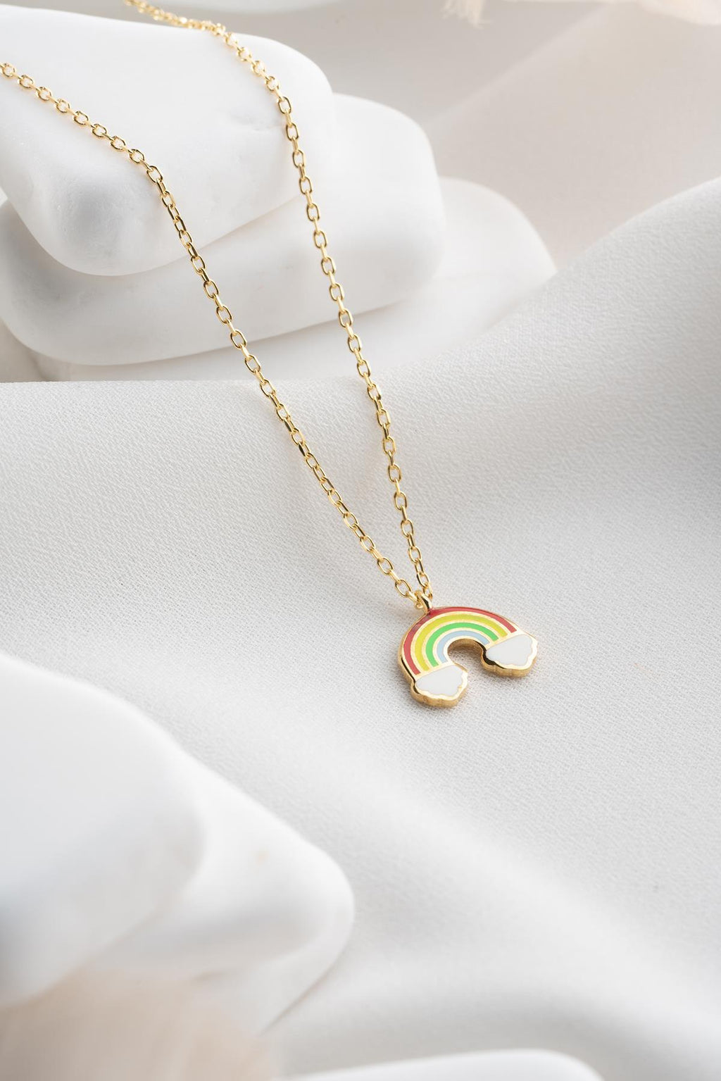 Gold Rainbow Necklace | Enamel Minimal Pendant | Colorful Jewelry Gift for Her Mother Day