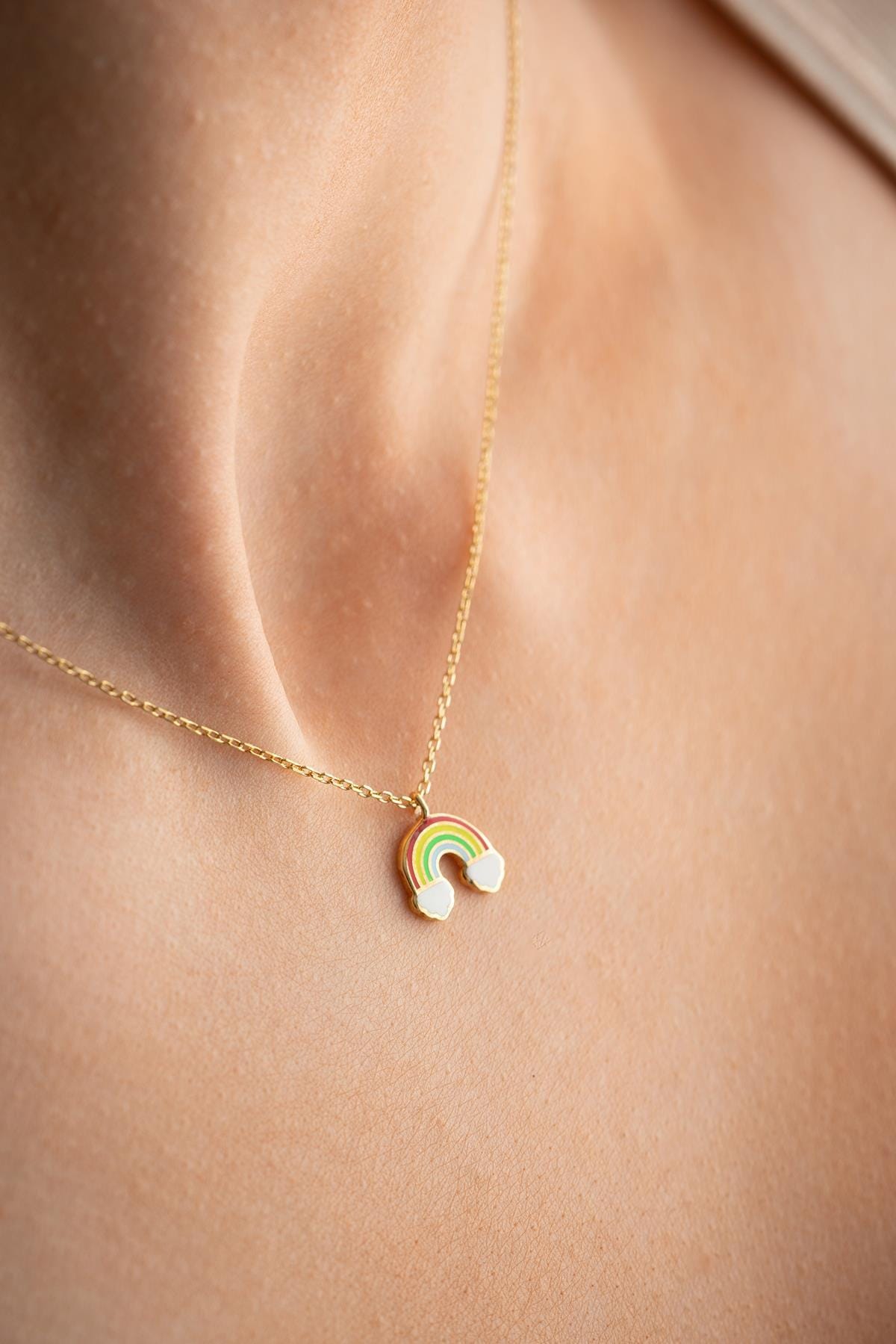 Gold Rainbow Necklace | Enamel Minimal Pendant | Colorful Jewelry Gift for Her Mother Day