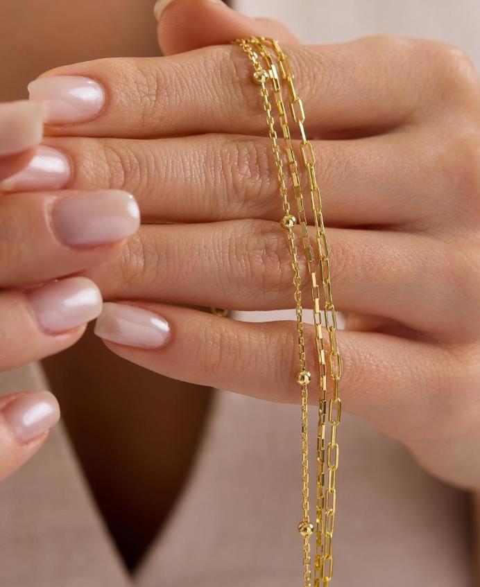 14K Gold Plated 925 Sterling Silver, Triple Chain Bracelet, Dainty Layered Jewelry