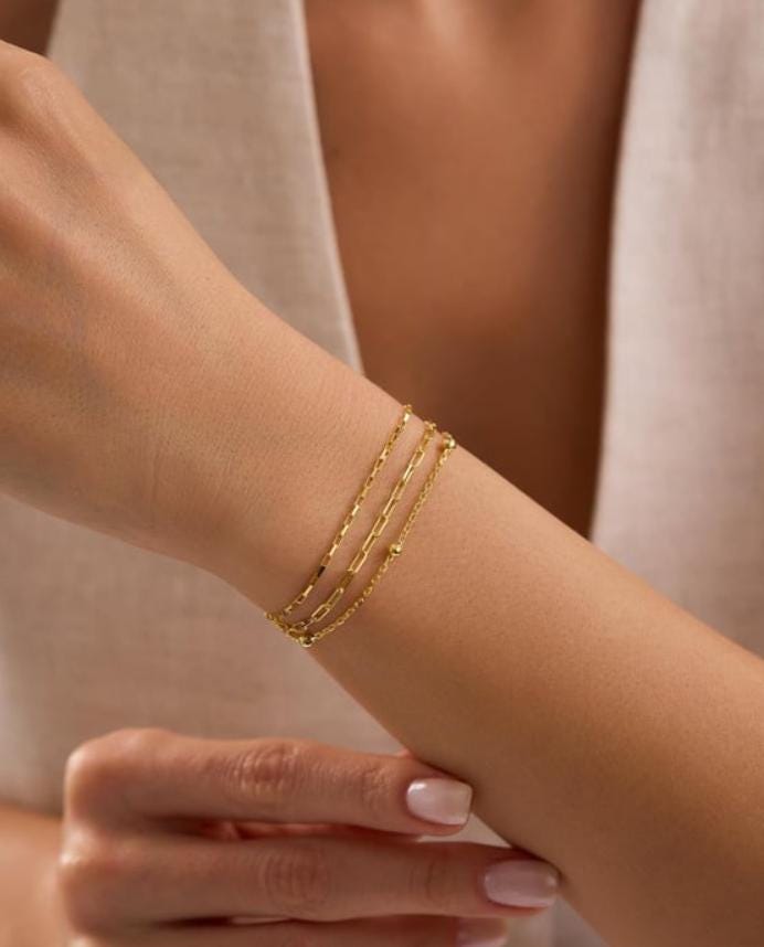 14K Gold Plated 925 Sterling Silver, Triple Chain Bracelet, Dainty Layered Jewelry