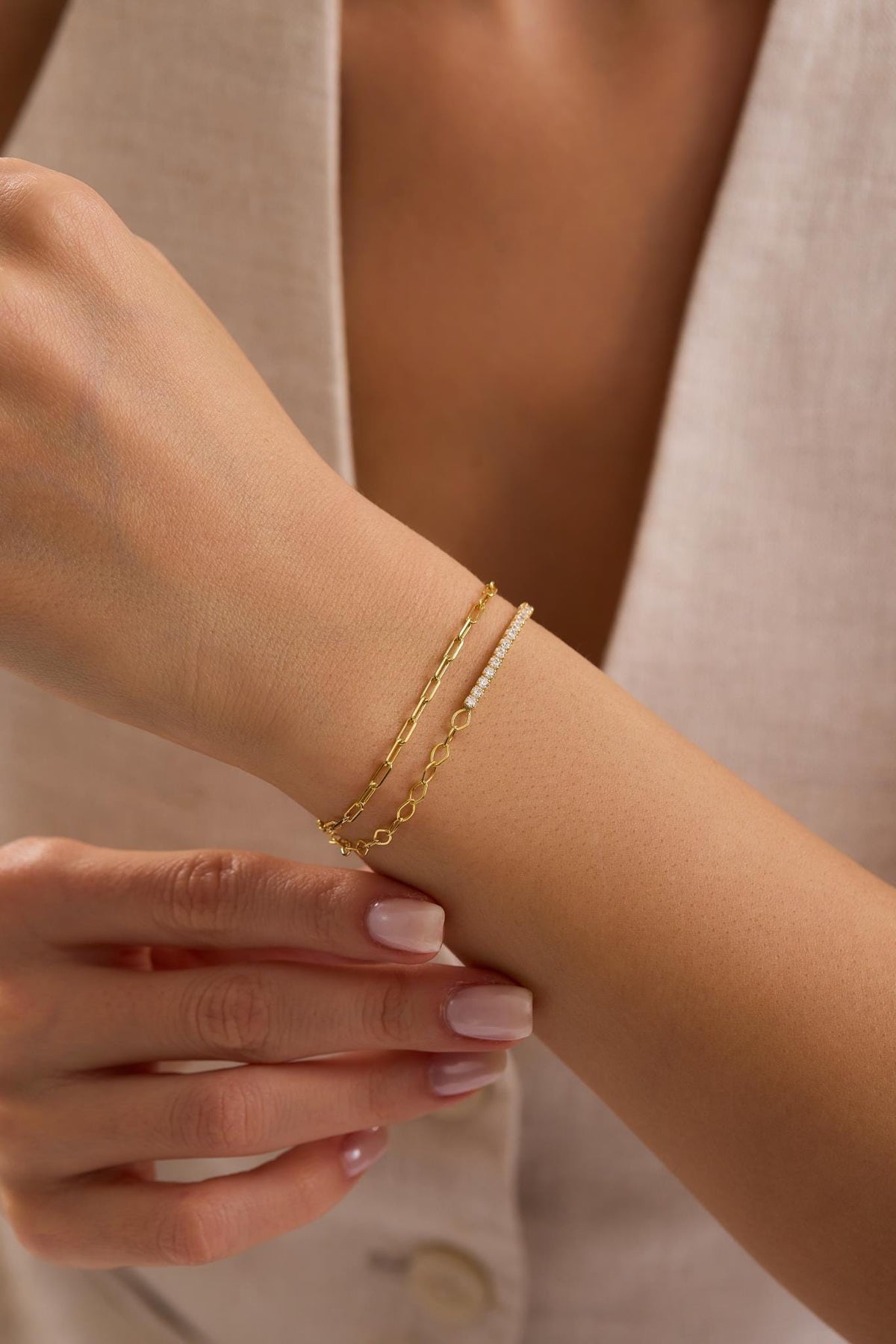 Double Chain Tennis Bracelet, 925 Sterling Silver, 14K Gold Plated, 2mm Zircon Bracelet