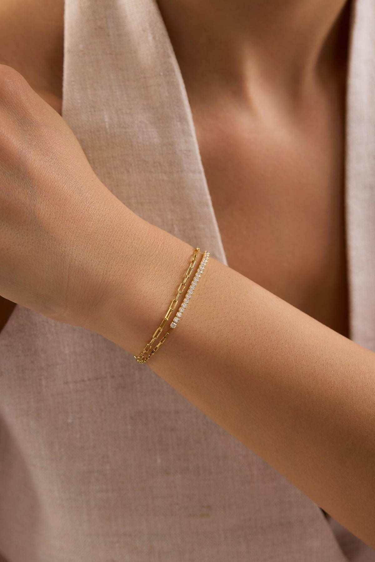 Double Chain Tennis Bracelet, 925 Sterling Silver, 14K Gold Plated Zircon Bracelet