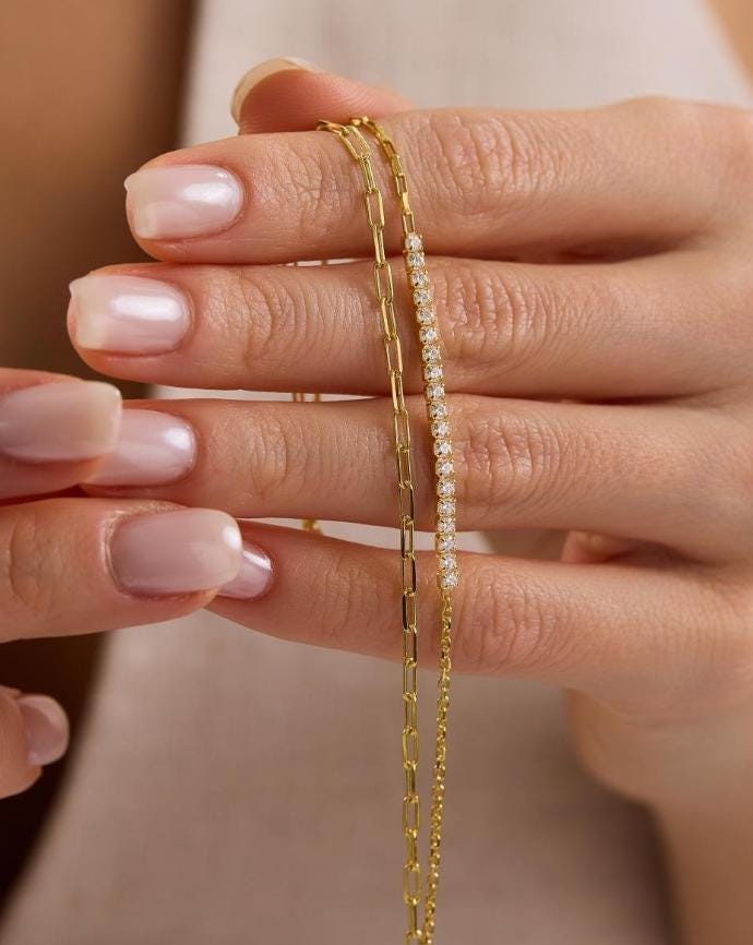 Double Chain Tennis Bracelet, 925 Sterling Silver, 14K Gold Plated Zircon Bracelet