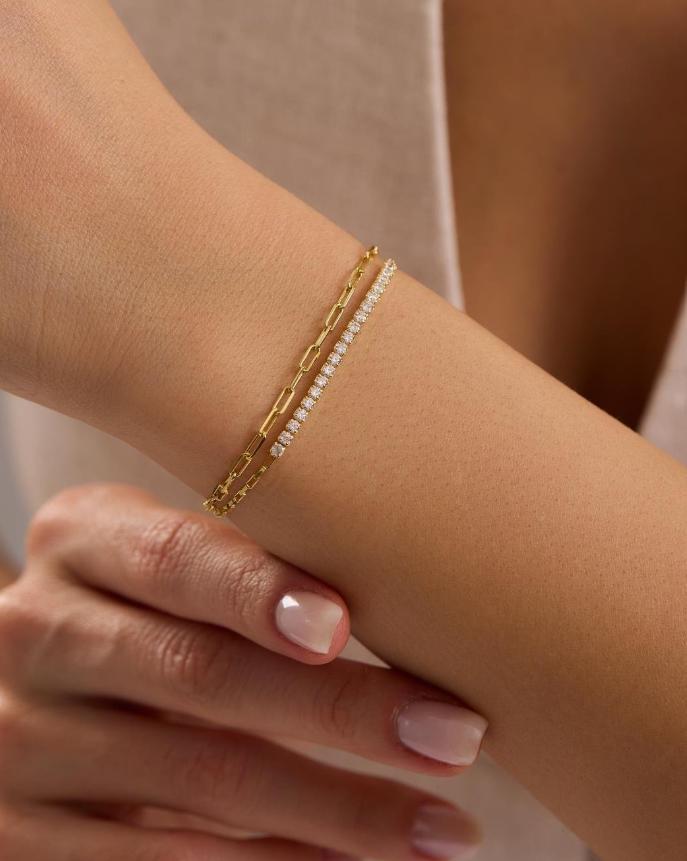 Double Chain Tennis Bracelet, 925 Sterling Silver, 14K Gold Plated Zircon Bracelet