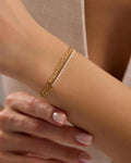 Double Chain Tennis Bracelet, 925 Sterling Silver, 14K Gold Plated Zircon Bracelet