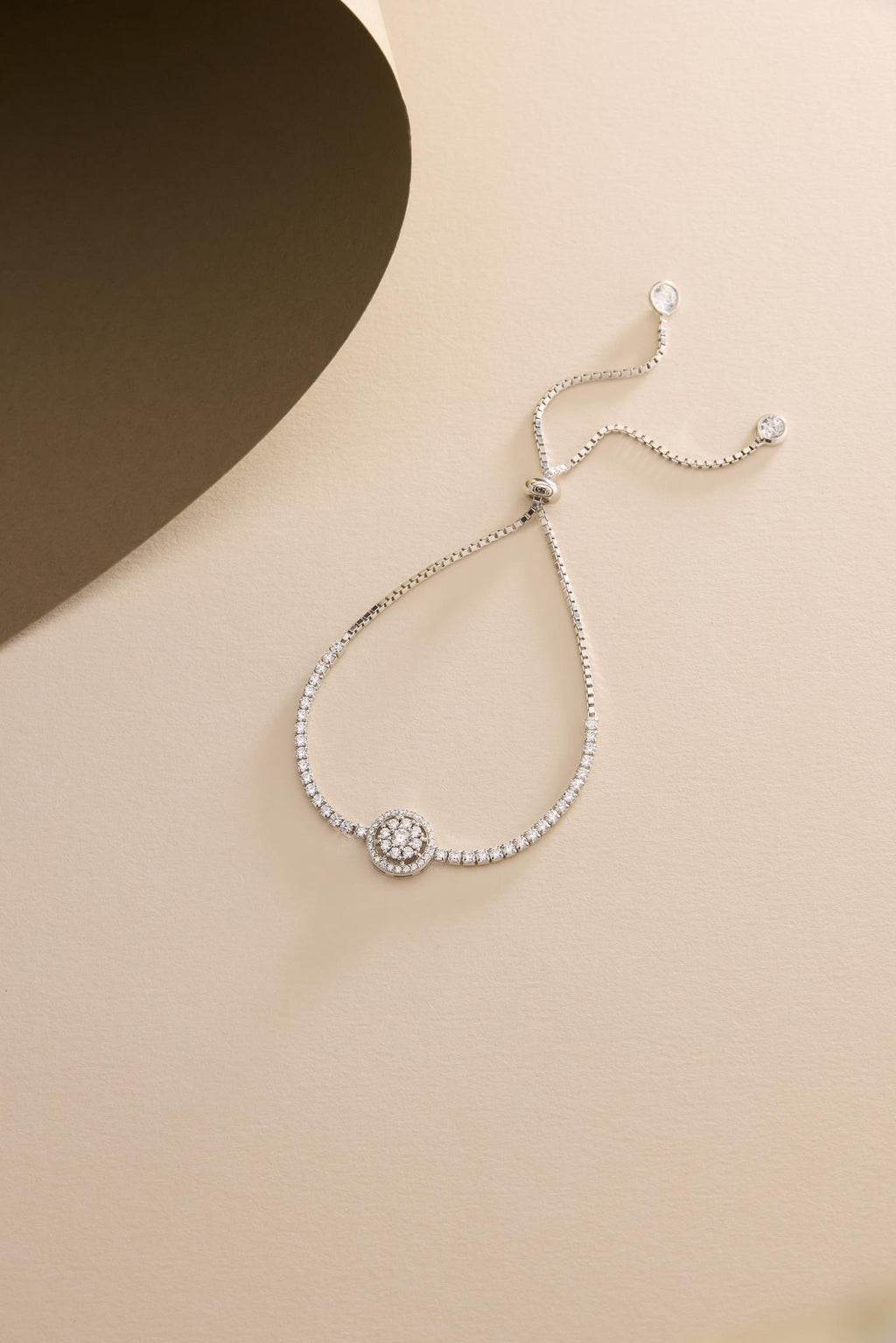 Adjustable Tennis Bracelet, 925 Sterling Silver Rhodium Plated Zircon Bolo Bracelet