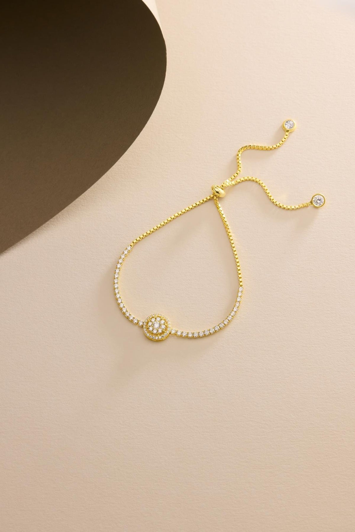 Adjustable Gold Plated Tennis Bracelet, 925 Sterling Silver Zircon Bolo Bracelet