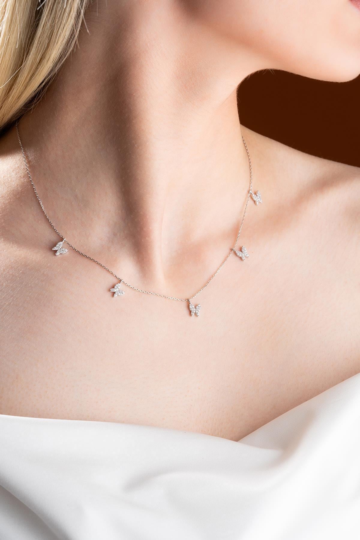 925 Sterling Silver, Butterfly Necklace, Zircon Pendant Jewelry