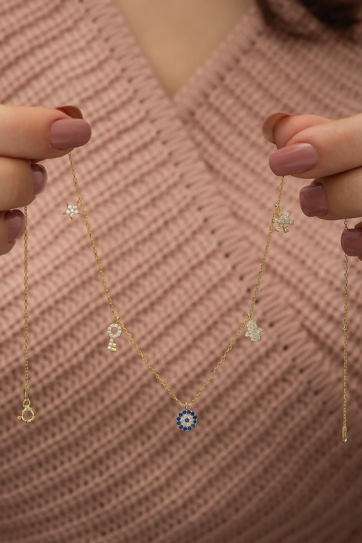 925 Sterling Silver, Lucky Charm Necklace, Gold Plated Zircon Pendant