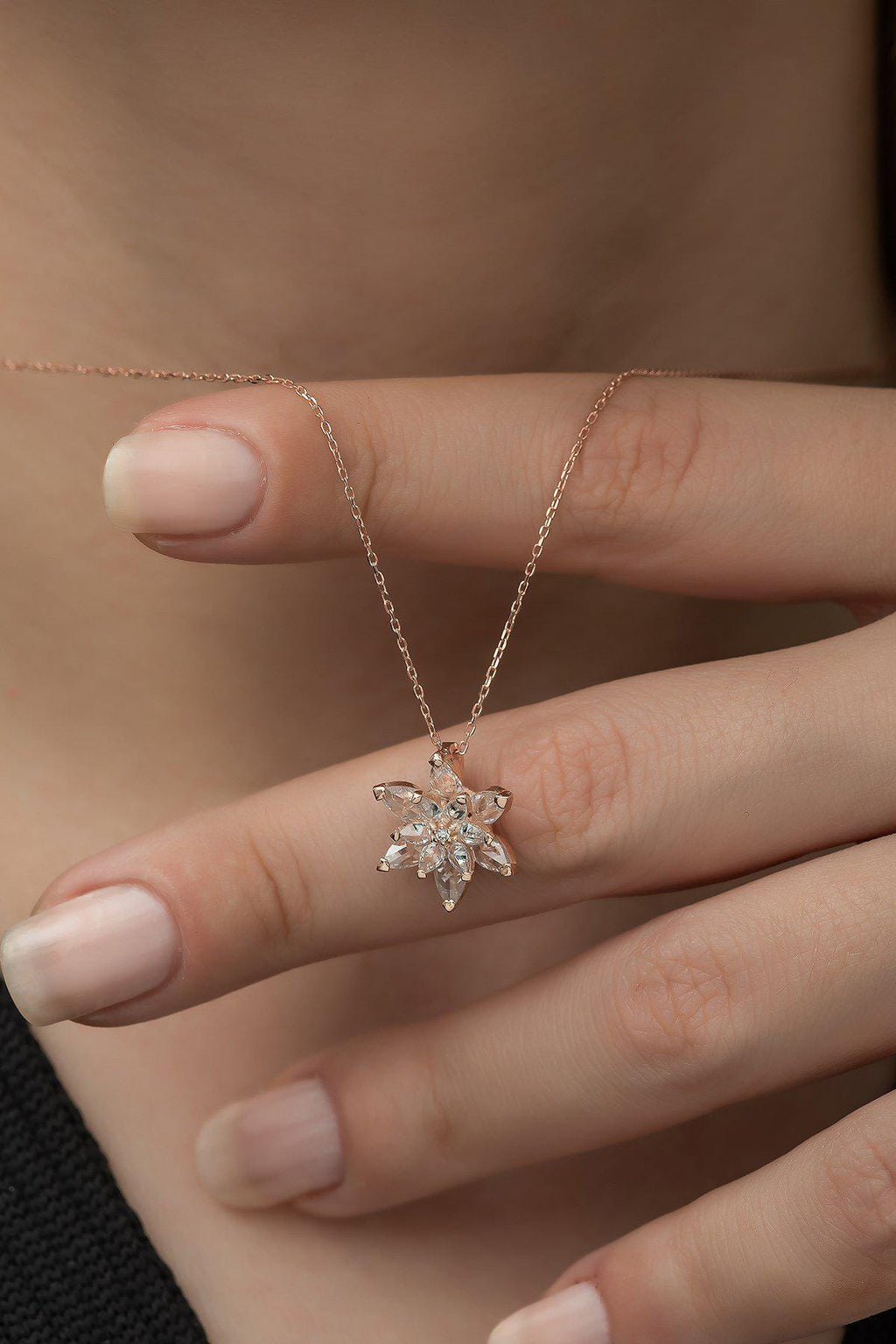 925 Sterling Silver, Lotus Flower Necklace, Rose Gold Zircon Jewelry