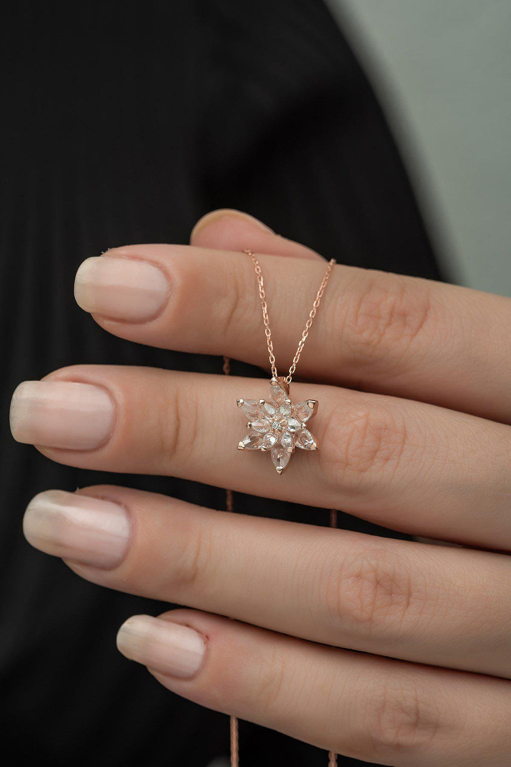 925 Sterling Silver, Lotus Flower Necklace, Rose Gold Zircon Jewelry