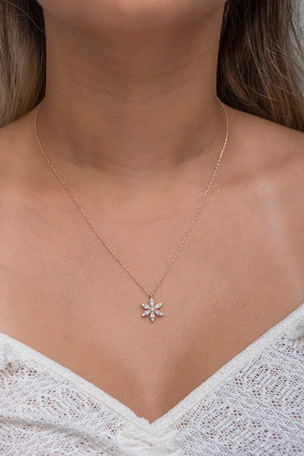 Sterling Silver Lotus Flower Necklace Zircon | Rose Gold Floral Pendant Gift for Her