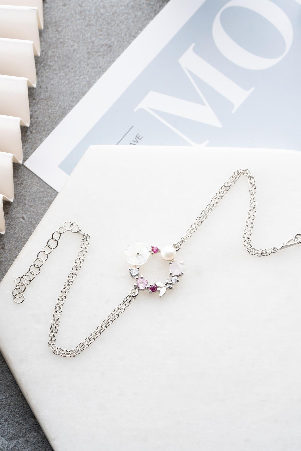 925 Sterling Silver Rhodium Plated Bracelet | Magnolia Flower Zircon Jewelry