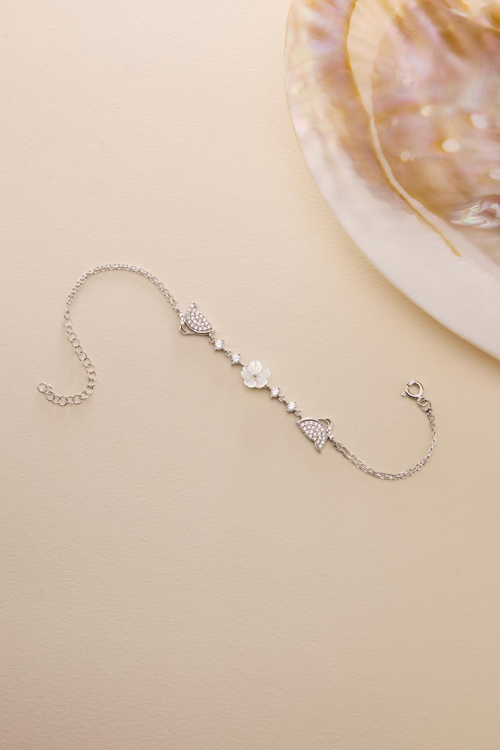 925 Sterling Silver Rhodium Plated Bracelet | Double Butterfly Flower Gift for Her