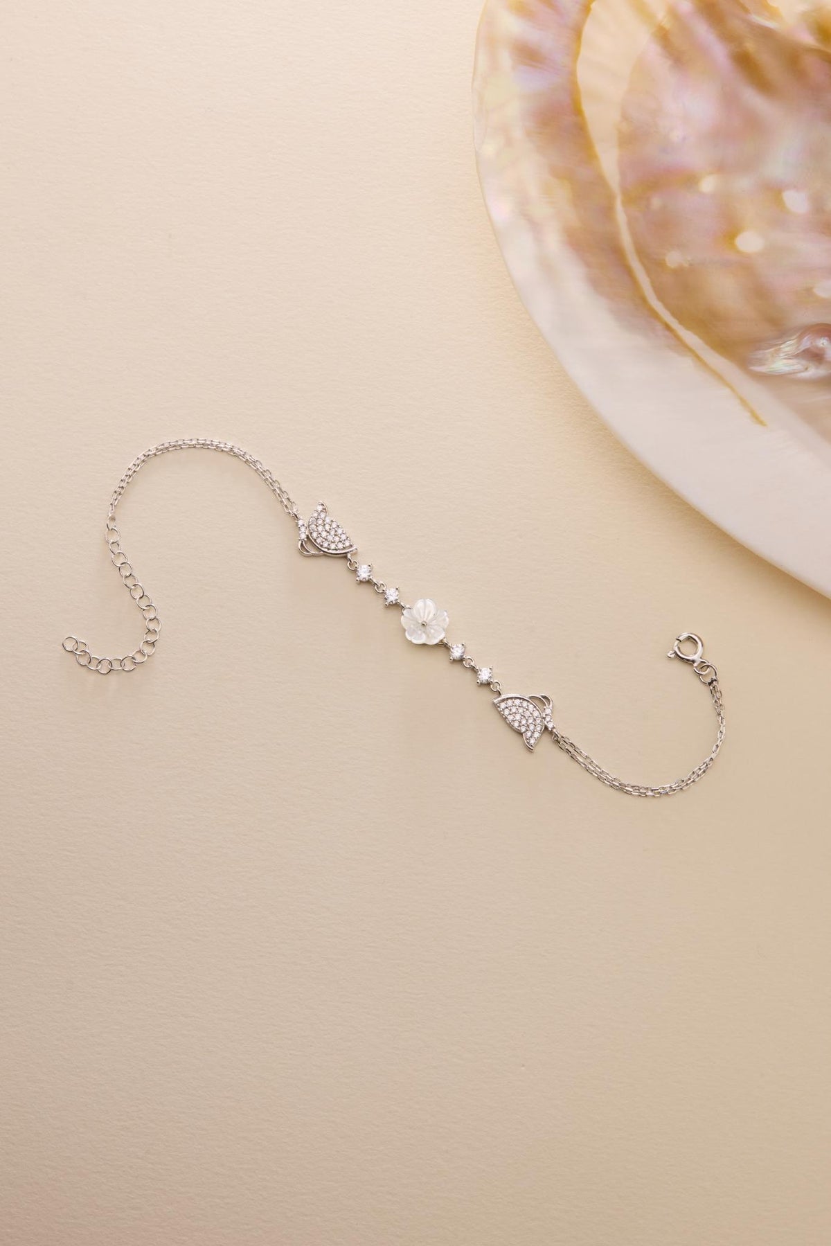 925 Sterling Silver Rhodium Plated Bracelet | Double Butterfly Flower Gift for Her