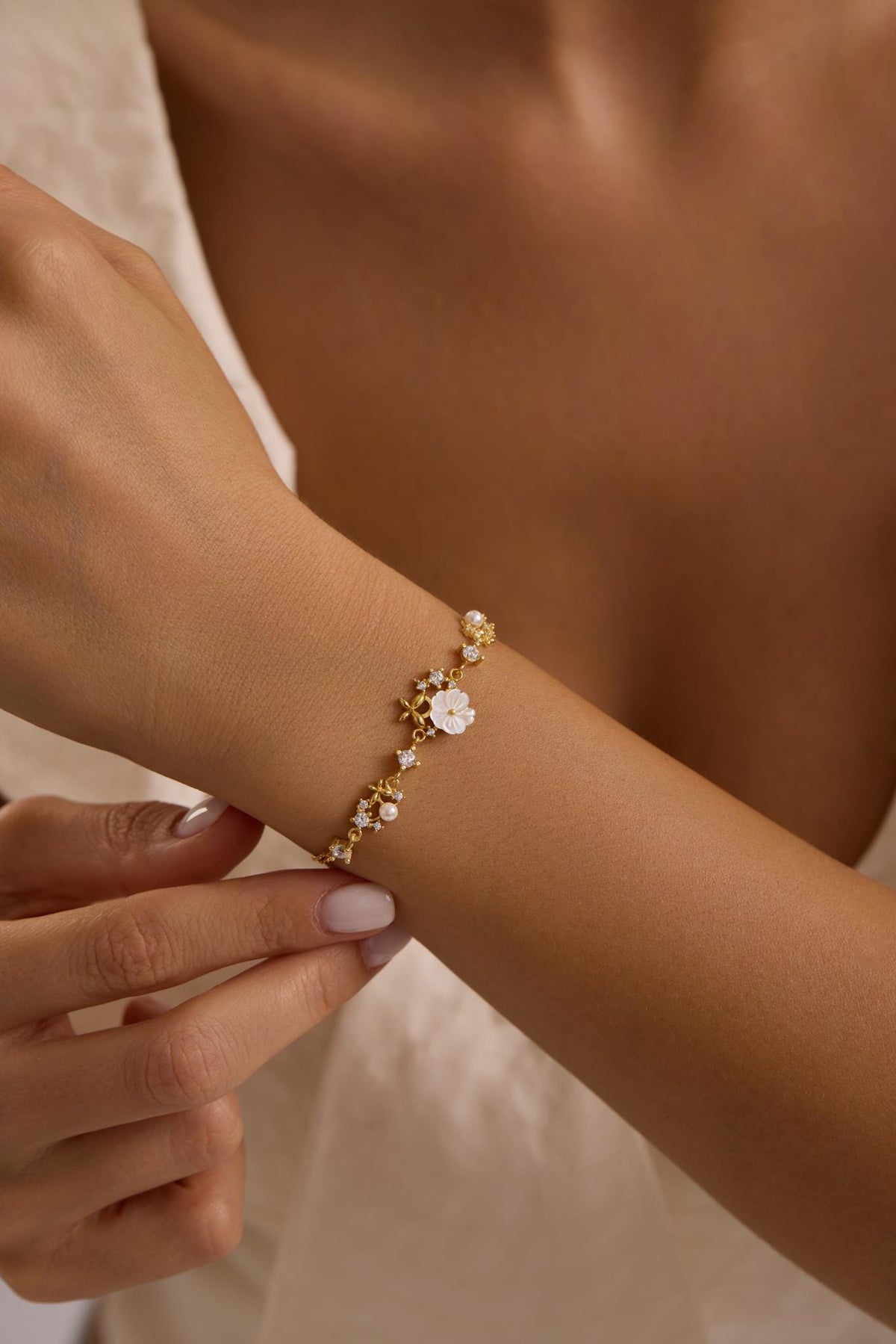 925 Sterling Silver 14K Gold Plated Bracelet | Magnolia Pearl Butterfly Gift for Her
