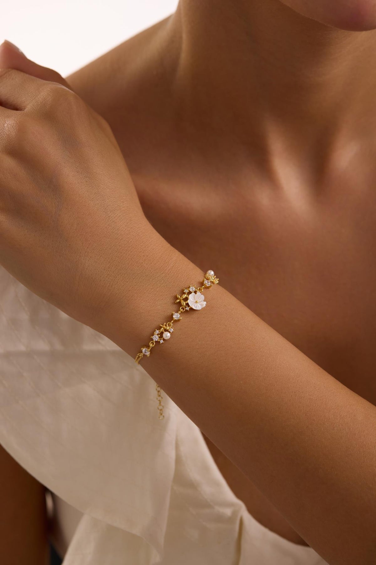 925 Sterling Silver 14K Gold Plated Bracelet | Magnolia Pearl Butterfly Gift for Her