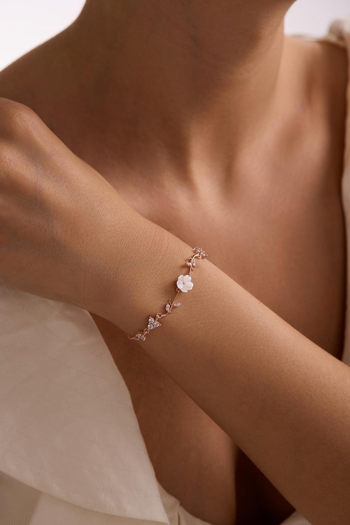 925 Sterling Silver Rose Gold or Rhodium Plated Bracelet | Magnolia Flower Gift for Her