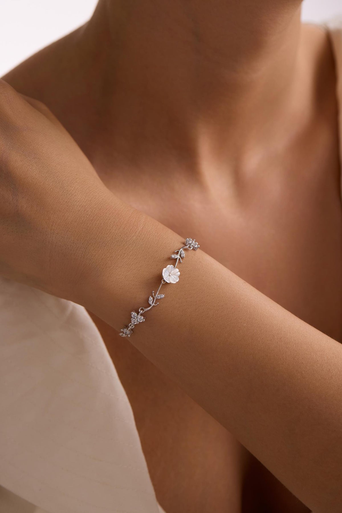 925 Sterling Silver Rose Gold or Rhodium Plated Bracelet | Magnolia Flower Gift for Her