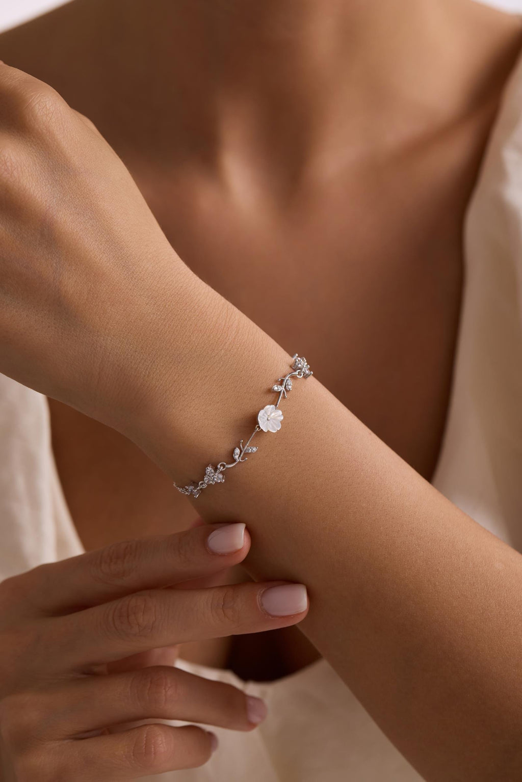 925 Sterling Silver Rose Gold or Rhodium Plated Bracelet | Magnolia Flower Gift for Her