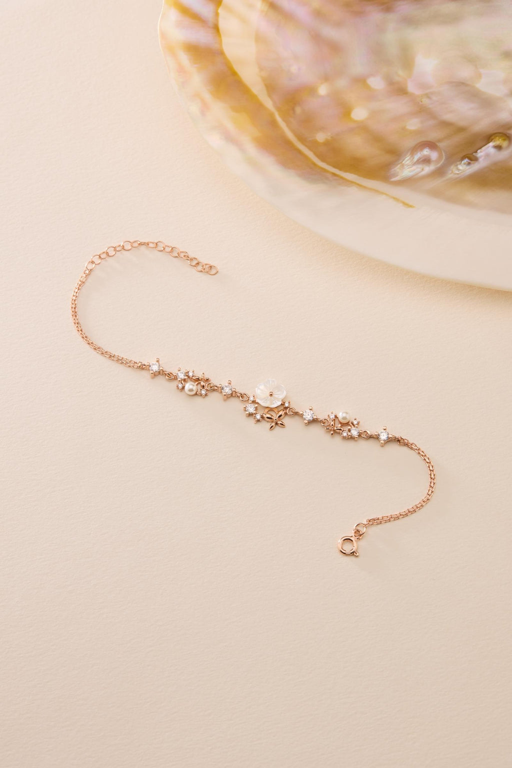 925 Sterling Silver Rose Gold Plated Bracelet | Magnolia Pearl Butterfly Gift for Her
