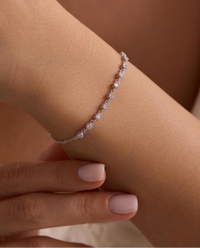 925 Sterling Silver Rhodium Plated Bracelet | White Zircon Gift for Her