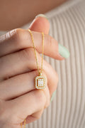 Baguette Zircon Necklace Sterling Silver | Gold Solitaire Pendant Minimal Jewelry