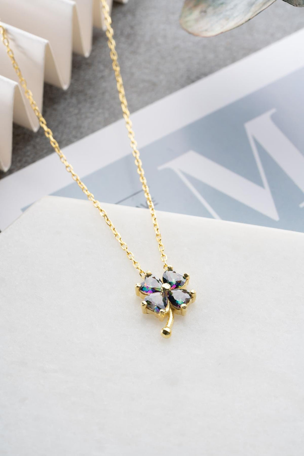 Mystic Topaz Clover Necklace Sterling Silver | Gold Lucky Pendant Gift for Her