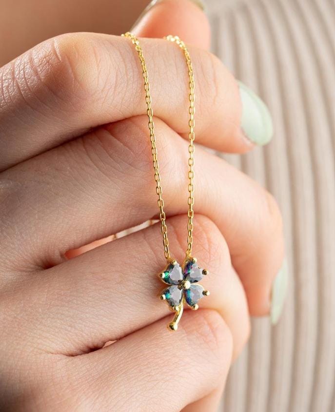 Mystic Topaz Clover Necklace Sterling Silver | Gold Lucky Pendant Gift for Her