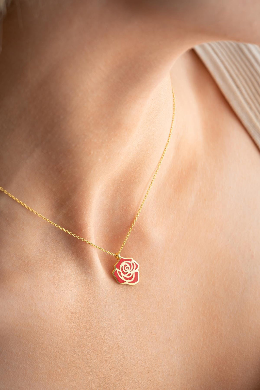 Red Rose Pendant, 925 Sterling Silver, Gold Plated Flower Jewelry, Romantic Gift