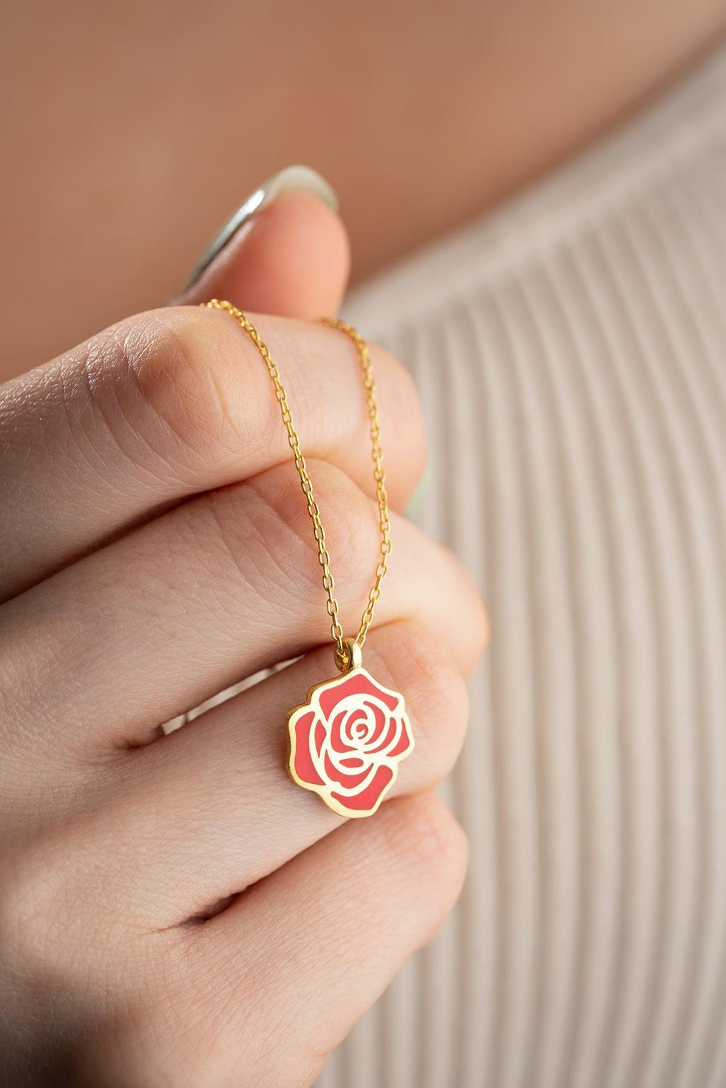 Red Rose Pendant, 925 Sterling Silver, Gold Plated Flower Jewelry, Romantic Gift