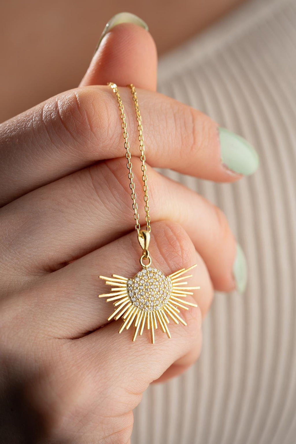 Celestial Sun Necklace, 925 Sterling Silver Pendant, Gold Plated Zircon Jewelry, Gift for Her