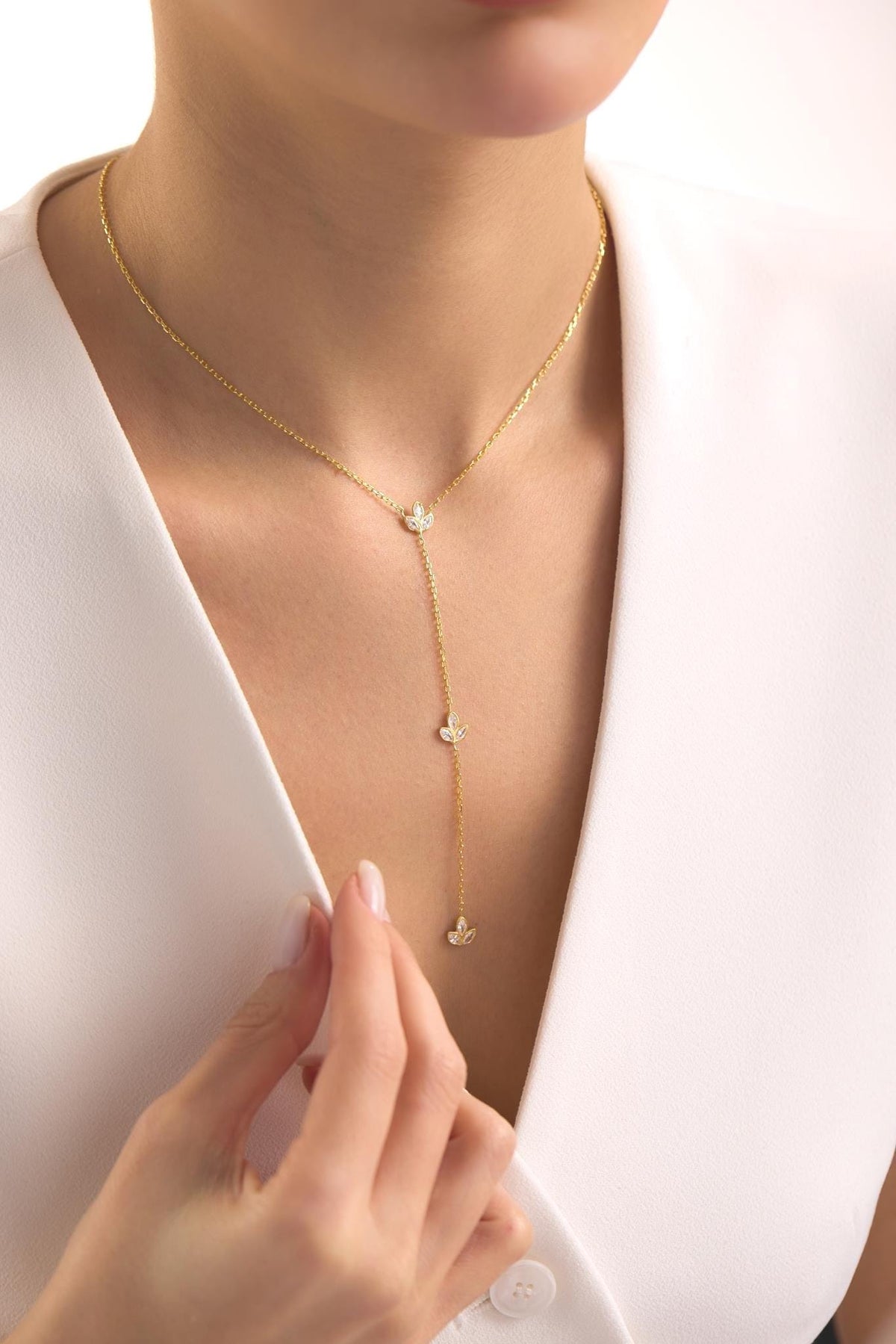 Lotus Y Necklace, 925 Sterling Silver Pendant, Gold Plated Zircon Jewelry, Gift for Her