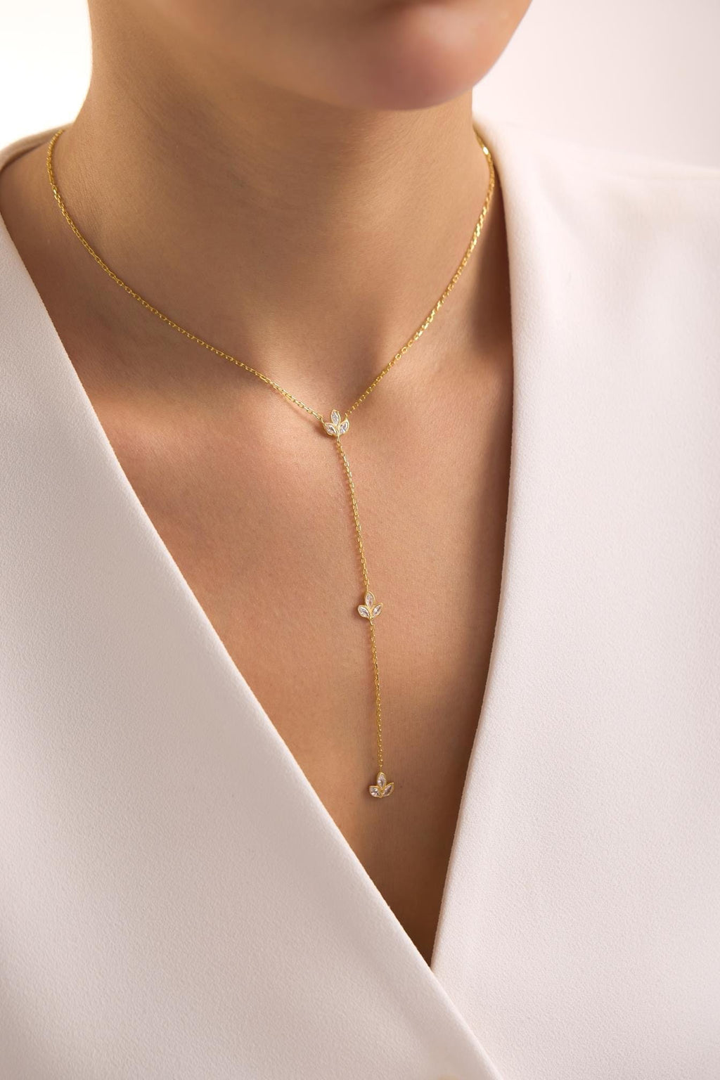 Lotus Y Necklace, 925 Sterling Silver Pendant, Gold Plated Zircon Jewelry, Gift for Her