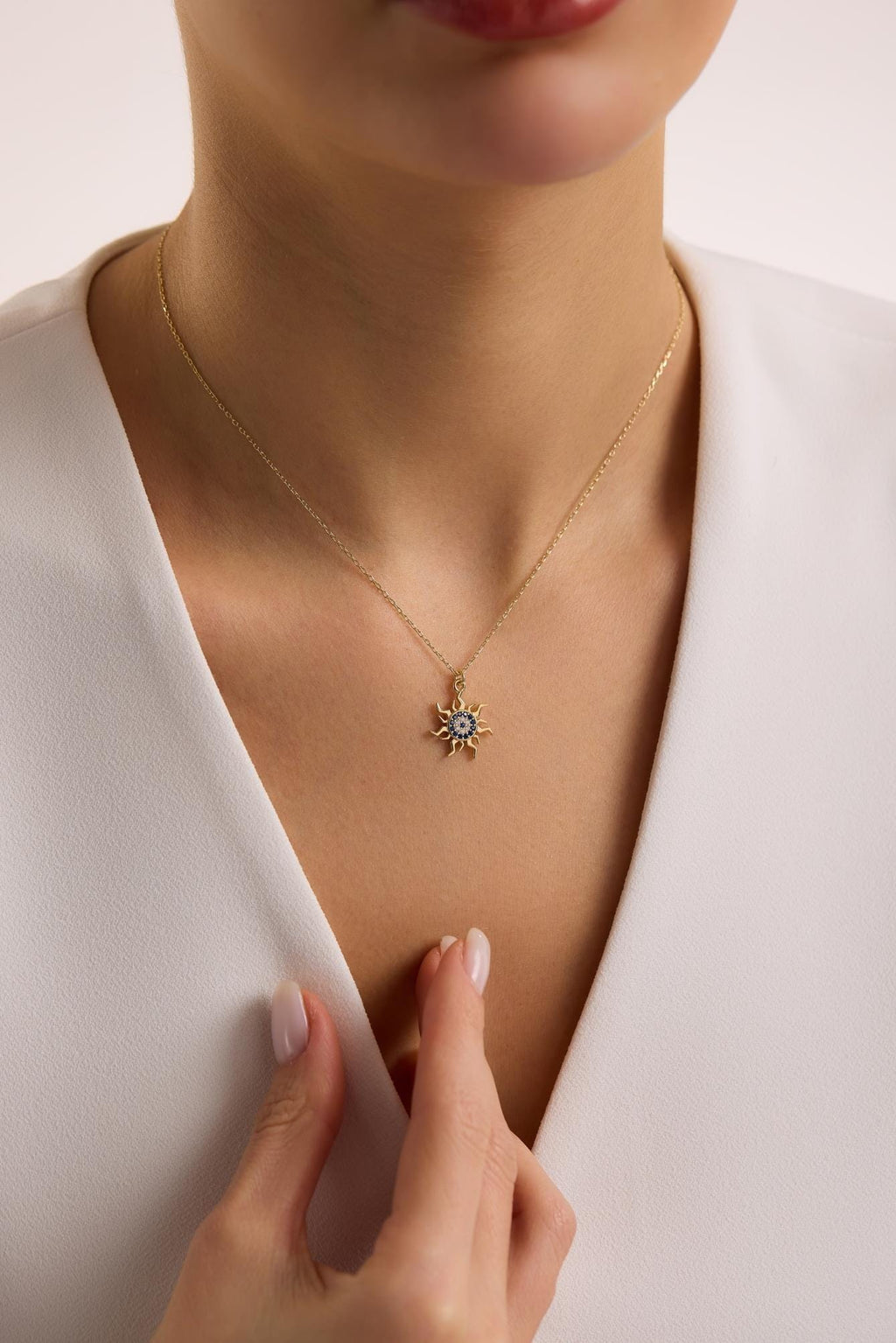 Evil Eye Sun Necklace, 925 Sterling Silver Jewelry, Gold Plated Zircon Pendant
