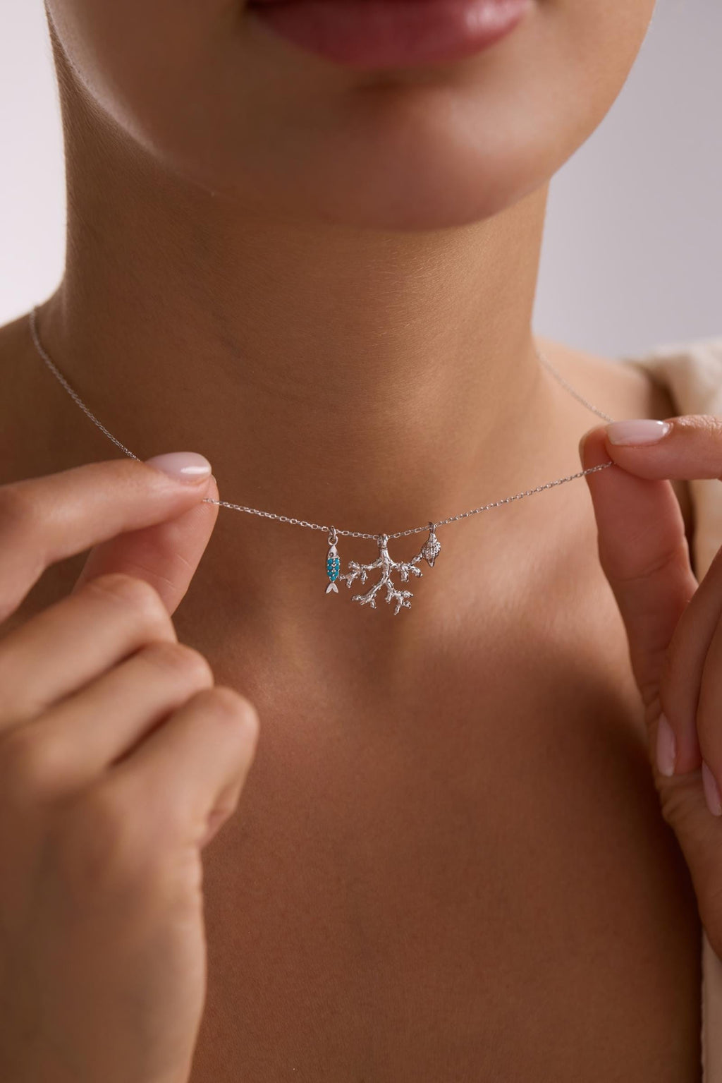 Turquoise Fish Necklace, 925 Sterling Silver Jewelry, Rhodium Plated Ocean Pendant