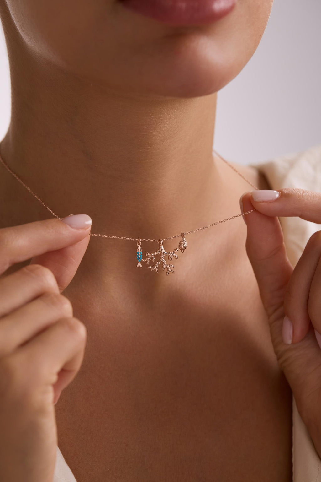 Turquoise Ocean Necklace, 925 Sterling Silver Jewelry, Rose Gold Plated Pendant